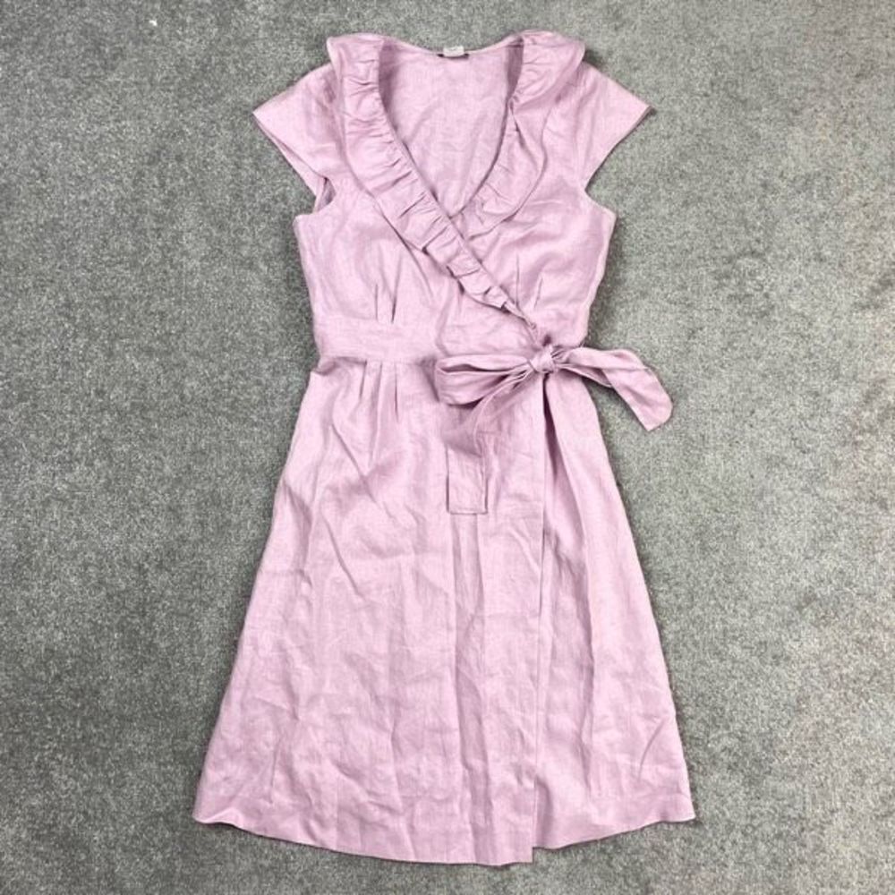 J. Crew Women’s 8 100% Linen Wrap Surplice Midi Dress Lilac Pink Sleeveless NWT